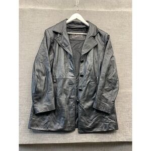 Leather‎ Limited Leather Blazer Jacket Womens Large Black Lined Notch Lapel